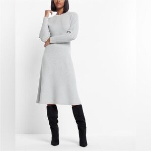 Express Metallic Silver Heather Gray Mock Neck Midi Sweater Dress